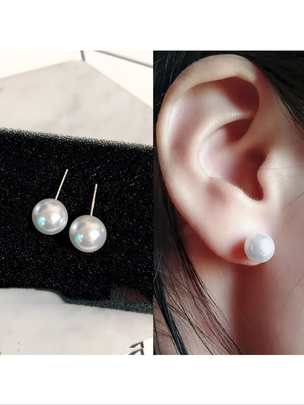 White Pearl Silver Stud Earrings Luxury Elegant Bridal Holiday Pair Of Earrings